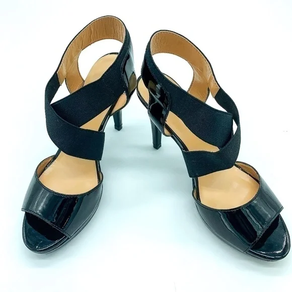 Liz Claiborne Black Strappy Open Toe Leather Heels - Picture 2 of 6